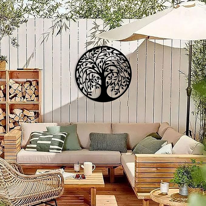 Remenna Metal Wall Art-Tree of Life Wall Decor 23inch Family Tree Metal Wall Hanging Bedroom Living Room Decor Outdoor Decoration (black)