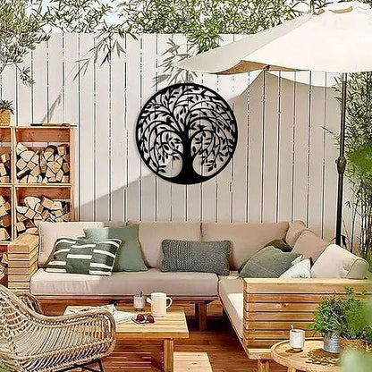 Remenna Metal Wall Art-Tree of Life Wall Decor 23inch Family Tree Metal Wall Hanging Bedroom Living Room Decor Outdoor Decoration (black)