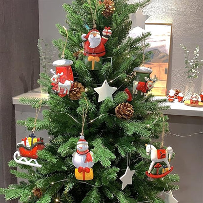 Metal Christmas Tree Ornaments 6-Pack Xmas Hanging Ornaments Santa Snowman Christmas Stocking Sleigh Ornaments for Christmas Tree Holiday Decorations, Outdoor Holiday Home Decorations