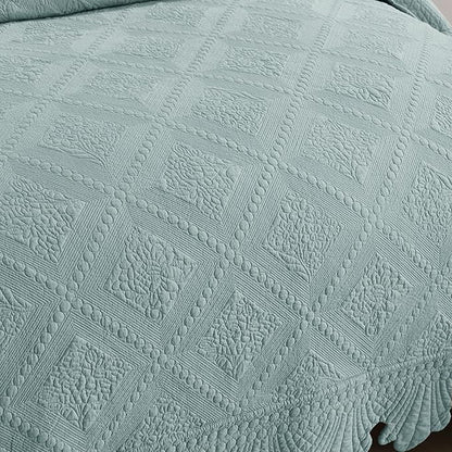 MarCielo 3-Piece 100% Cotton Oversized Bedspread Lightweight Quilt Coverlet Embroidery Farmhouse Bedding Set (Tk Aqua Green, Oversized Queen (100"x106"))