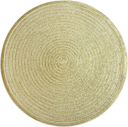SHACOS Golden Glitter Round Braided Placemats Set of 6 Bling Circle Place Mats Washable Table Mats for Holiday Party Wedding Shower (6, Gold)
