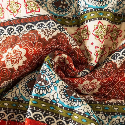 NEWLAKE Cotton Bedspread Quilt Sets - Reversible Patchwork Coverlet Set, Red Striped Jacquard Pattern, California King Size
