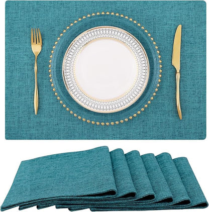 homing Teal Cloth Easter Placemats Set of 6 – Cotton Linen Blend Washable Spring Dining Table Mats for Easter, Indoors & Outdoors, Easy to Clean, 13 x 19 Inch