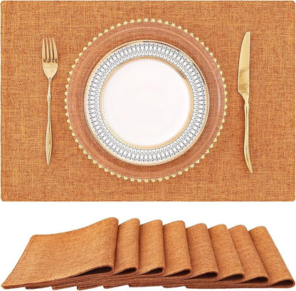 homing Orange Cloth Placemats Set of 8 – Cotton Linen Blend Washable Farmhouse Dining Table Mats for Fall & Thanksgiving, Easy to Clean, 13 x 19 Inch