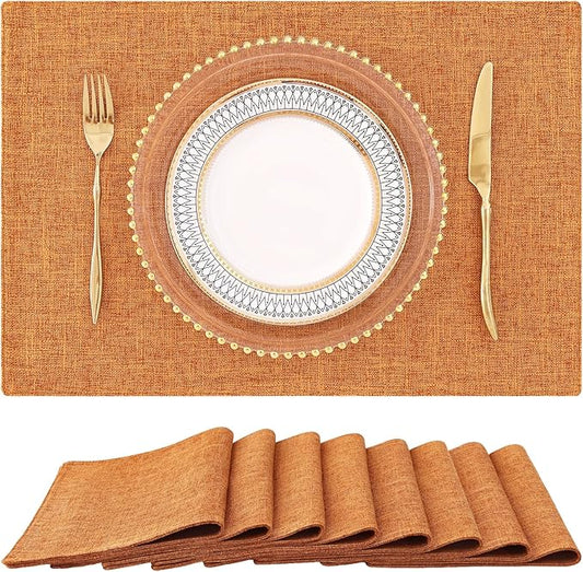 homing Orange Cloth Placemats Set of 8 – Cotton Linen Blend Washable Farmhouse Dining Table Mats for Fall & Thanksgiving, Easy to Clean, 13 x 19 Inch