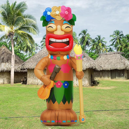 Shappy 5 ft Inflatable Tiki Flamingo Surfboard Luau Hawaiian Party Decorations Summer Inflatables Outdoor LED Lighted Tiki Blow up Beach Tropical Pool Surfing Yard Party Supplies Favors(Guitar)