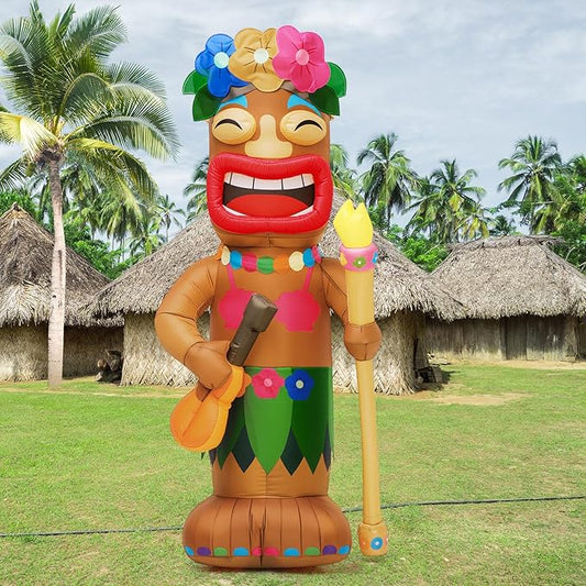 Shappy 5 ft Inflatable Tiki Flamingo Surfboard Luau Hawaiian Party Decorations Summer Inflatables Outdoor LED Lighted Tiki Blow up Beach Tropical Pool Surfing Yard Party Supplies Favors(Guitar)