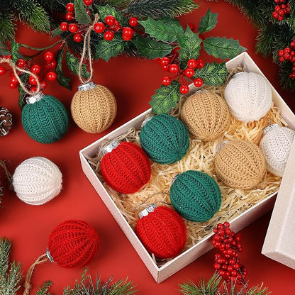 12 Pcs Handcrafted Christmas Crochet Ball Ornaments Christmas Knitted Ornaments Neutral Decoration for Xmas Tree Festival Wreath Garland Decor