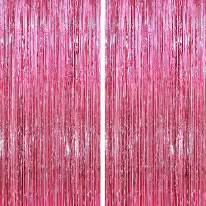 Glitter Pink Party Streamers 2Pack Glitter Foil Fringe Curtain 3.3 x 8.3ft Pink Party Decor Photo Booth Streamers Metallic Tinsel Door Streamer for XmasThanksgiving Engagement Party Decors Streamers