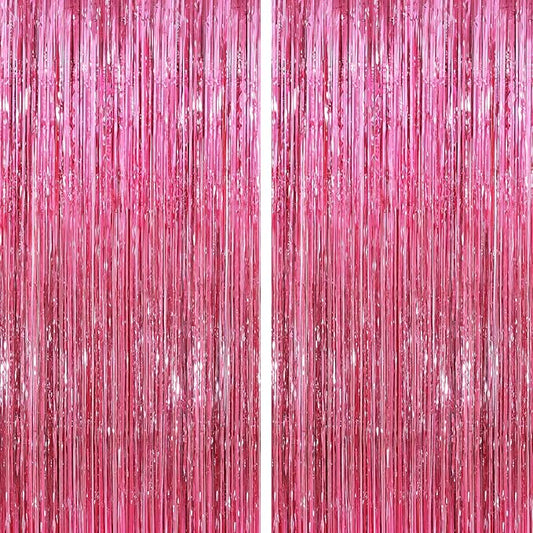 Glitter Pink Party Streamers 2Pack Glitter Foil Fringe Curtain 3.3 x 8.3ft Pink Party Decor Photo Booth Streamers Metallic Tinsel Door Streamer for XmasThanksgiving Engagement Party Decors Streamers
