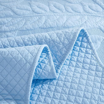 MarCielo 3-Piece 100% Cotton Oversized Bedspread Lightweight Quilt Coverlet Embroidery Farmhouse Bedding Set T0 (Light Blue, Oversized Queen (100"x106"))