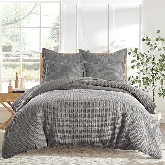 Levtex Home - Cloud Waffle Comforter Set - Twin Comforter + One Standard Pillow Case - Waffle Weave - Grey - Comforter (68 x 88in.) and Pillow Case (26 x 20in.) - Cotton