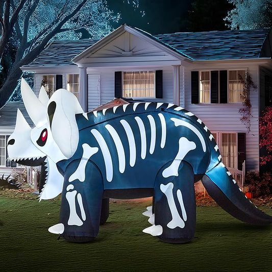 Joiedomi 8 FT Long Halloween Inflatables Outdoor Decoration, Blow Up Halloween Yard Decorations, Inflatable Skeleton Dinosaur with Built-in LEDs for Lawn Garden Decor