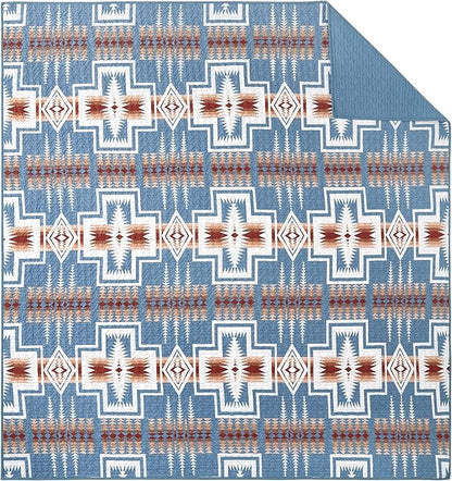 PENDLETON Harding Denim Blue Comforters Queen Size, Wrinkle-Resistant Bedding Cover for Vibrant Summer Rustic Geomeric Farmhouse Decor, Quilt with Matching Pillow Shams, Full/Queen, Denim