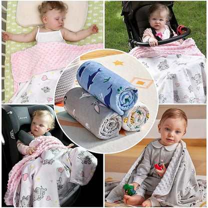 DaysU Silky Micro Soft Plush Baby Blankets Unisex with Print Animal Pattern and Soothing Raised Dots, Double Layer Bed Throws for Toddler Cot, Animal Faces, Grey, 50x60 Inches
