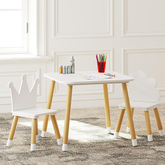 UTEX Kids Table with 2 Chairs Set, Kids Table and Chair Set,3 Piece Kiddy Table and Chair Set, Toddler Table and Chairs, White