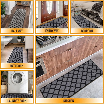 Ottomanson Glamour Collection Non-Slip Rubberback Moroccan Trellis Design 2x6 Indoor Runner Rug, 2'2" x 6', Dark Gray