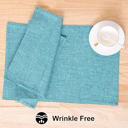 homing Light Blue Cotton Linen Blend Placemats for Dining Table Set of 4 – Washable Farmhouse Kitchen Mats for Indoors & Outdoors, Easy to Clean, 13 x 19 Inch