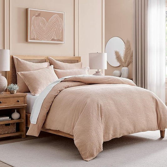 Levtex Home - Cloud Waffle Comforter Set - King Comforter + Two King Pillow Cases - Waffle Weave - Blush - Comforter (106 x 94in.) and Pillow Case (36 x 20in.) - Cotton
