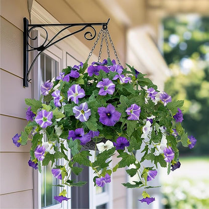 Artificial Flowers for Outdoors, 2PCS Realistic Fake Silk Petunias UV Resistant No Fade Spring Floral, Faux Flowers for Outdoor Garden Windowsill Patio Porch Home Decor, Purple White