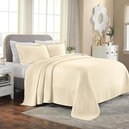 Superior Solitaire Cotton 3 Piece Bedspread Set, Home Bed Decor, Decorative Textured Bed Spread, 2 Pillow Shams, Airy Blanket, Matelasse Coverlet Bedding, All-Season Accent Blanket, Full, Ivory