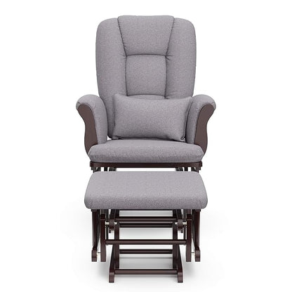 Storkcraft Tuscany Custom Glider and Ottoman with Free Lumbar Pillow (Espresso/Slate Gray Swirl) - Cleanable Upholstered Comfort Rocking Nursery Chair with Ottoman
