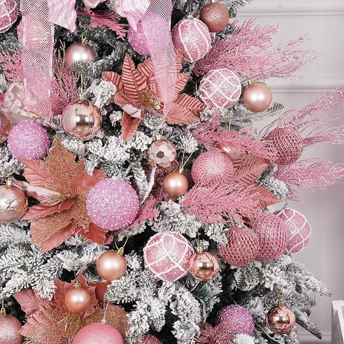 3.15" Christmas Ball Ornaments Glitter Shatterproof Christmas Tree Ornaments Sequin Xmas Hanging Balls Decorations for Wedding Party Holiday(Pink)