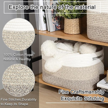 OIAHOMY Rectangle Woven Storage Basket - Nursery Cotton Rope Baskets for Storage For Living Room, Toy and Blanket Organizing, 18"x14"x12"- Pack of 3 - Gradient Yellow