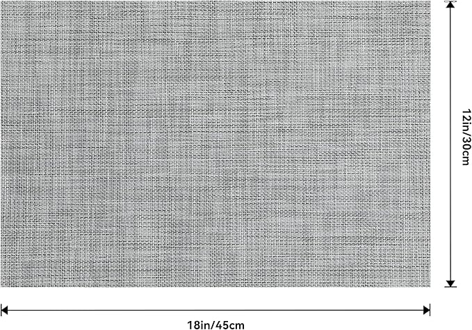 Leetaltree Linen Grey Placemats Set of 6 - Heat Resistant Non-Slip Place mats for Dining Table, Washable Durable PVC Vinyl Woven Table Mats（Linen Grey, 6）