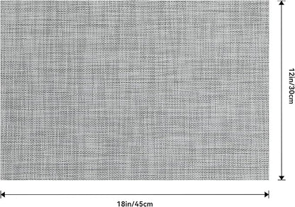 Leetaltree Linen Grey Placemats Set of 6 - Heat Resistant Non-Slip Place mats for Dining Table, Washable Durable PVC Vinyl Woven Table Mats（Linen Grey, 6）