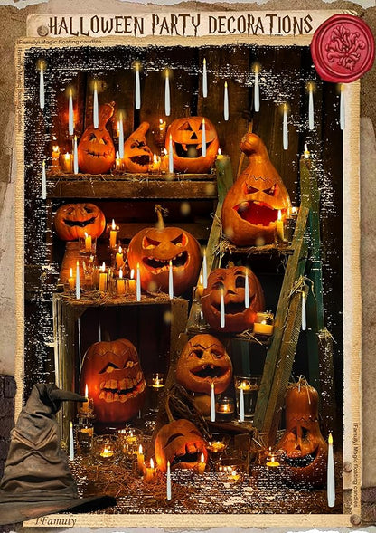 Halloween Decorations, 20 PCs Floating Candles with Wand, Magic Hanging Candles, Flickering Warm Light Flameless Floating LED Candle with Wand Remote, Battery Operated Taper Candle Set for Theme Party