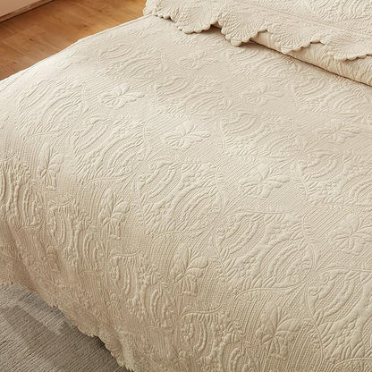 MarCielo 3-Piece 100% Cotton Oversized Bedspread Lightweight Quilt Coverlet Embroidery Farmhouse Bedding Set(TL Beige,Oversized Queen (100"x106"))