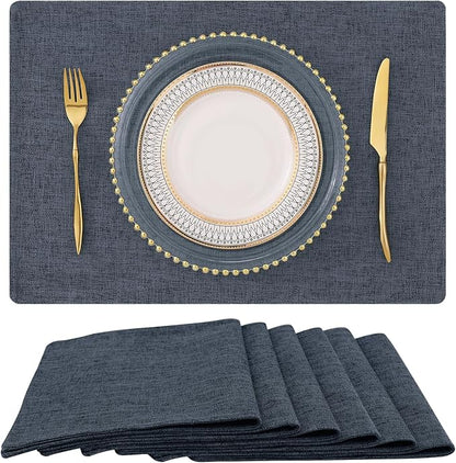 homing Charcoal Cloth Placemats Set of 6 – Cotton Linen Blend Washable Farmhouse Dining Table Mats for Indoors & Outdoors, Easy to Clean, 13x 19 Inch