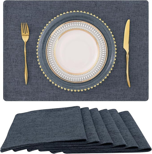 homing Charcoal Cloth Placemats Set of 6 – Cotton Linen Blend Washable Farmhouse Dining Table Mats for Indoors & Outdoors, Easy to Clean, 13x 19 Inch