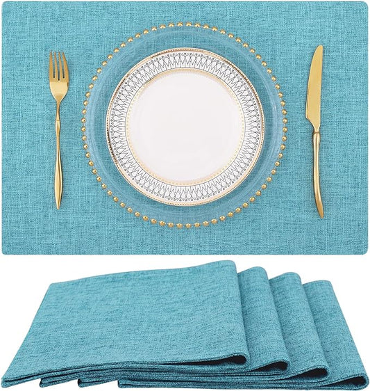 homing Light Blue Cotton Linen Blend Placemats for Dining Table Set of 4 – Washable Farmhouse Kitchen Mats for Indoors & Outdoors, Easy to Clean, 13 x 19 Inch