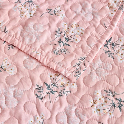mixinni 3 Pieces Queen Size Comforter Set, Vibrant Colors Pink Floral Bedspread Coverlet Set, Summer Quilted Bed Set for All Season-(Includes 1 Quilt, 2 Pillow Shams)