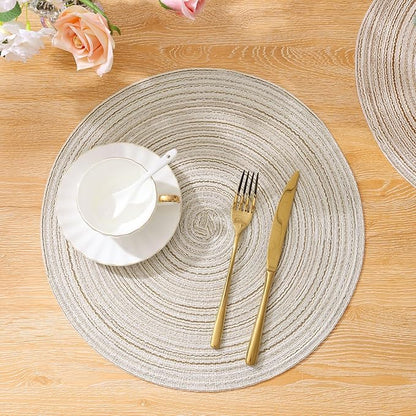 SHACOS Placemats Set of 8 Round Braided Place Mats 15 inch Washable Table Mats for Home Wedding Holiday Party (Ivory, 8)