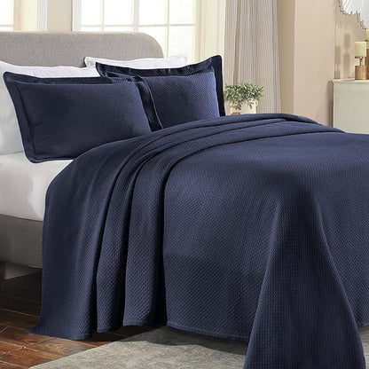 Superior Solitaire Cotton 3 Piece Bedspread Set, Home Bed Decor, Decorative Textured Bed Spread, 2 Pillow Shams, Airy Blanket, Matelasse Coverlet Bedding, All-Season Accent Blanket, King, Navy Blue