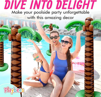 Giant Inflatable Palm Tree 6 Foot - 4PK - Beach Party Decorations for Summer Luau Themed Pool Party, Tropical Hawaiian Blow Up Palm Tree Favors - Poolside Ambiance, Easy Inflation