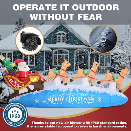 ZPISF 10 FT Santa Sleigh with Reindeer Christmas Inflatables Outdoor Decorations, Christmas Blow Up Yard Decorations for Garden Lawn Xmas Decor (Blue)