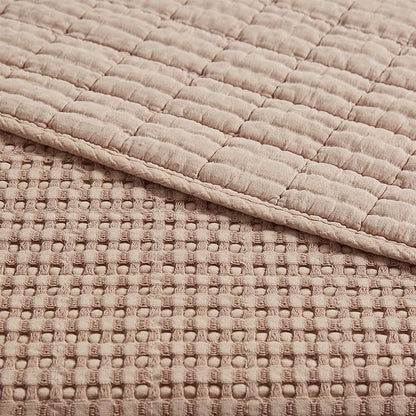 Levtex Home Mills Waffle Full/Queen Quilt Set (88x92in) with 2 Pillow Shams (26x20in) - Blush - Cotton Waffle Full/Queen Size Quilt Bedding Set - Lightweight, Soft, Pre-Washed