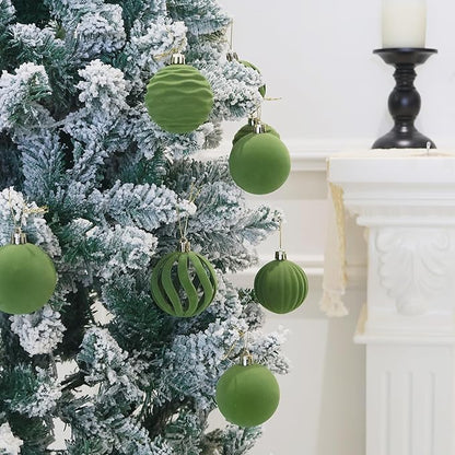 Senjie 3.15inch Christmas Tree Ornaments Velvet Balls,12PCS Flocked Decoration Balls Ornaments Sets for Christmas 2025 Green