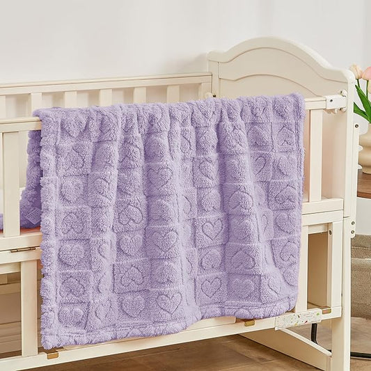 Fleece Baby Blanket Heart Checkered Blanket, Ultra Soft Cozy Baby Blankets for Girls Boys, Fluffy Infant Toddler Newborn Receiving Blankets for Crib Stroller 30”×40” (Purple)