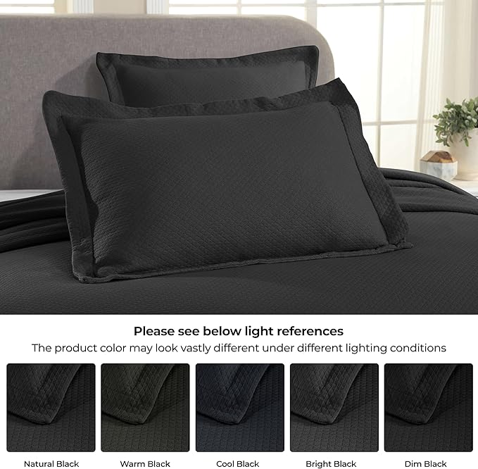 Superior Solitaire Cotton 3 Piece Bedspread Set, Home Bed Decor, Decorative Textured Bed Spread, 2 Pillow Shams, Airy Blanket, Matelasse Coverlet Bedding, All-Season Accent Blanket, Full, Black