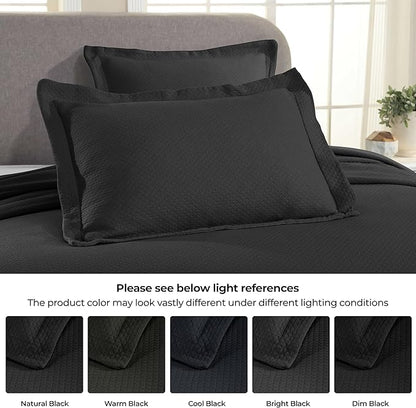 Superior Solitaire Cotton 3 Piece Bedspread Set, Home Bed Decor, Decorative Textured Bed Spread, 2 Pillow Shams, Airy Blanket, Matelasse Coverlet Bedding, All-Season Accent Blanket, Full, Black