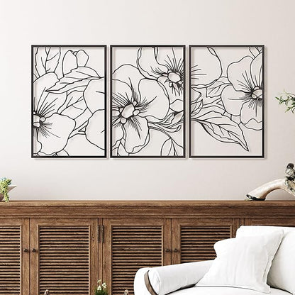 Vivegate Black Minimalist Floral Single Line Metal Wall Art Decor - 18"X12" 3 Packs Black Floral Abstract Minimalist Lines Wall signs for Hanging home wall decor