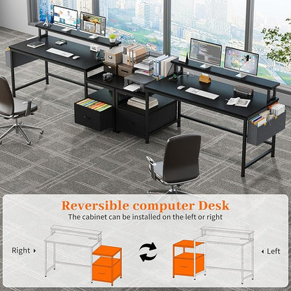 EnHomee 57" Computer Desk with Drawers and Printer Space,Office Desk with Power Outlets,Home Office Desks with File Drawers Cabinet,Study Writing and Gaming Desk with Shelves Monitor Stand,Black