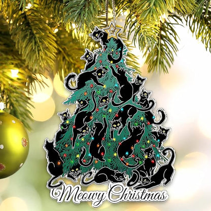 Black Cat Christmas Ornaments - Black Cat Xmas Decor Tree Hanging - 2024 Black Kitten Christmas Ornament (Meowy Christmas)