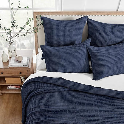Levtex Home Mills Waffle Twin Bedspread Set (84x104in) with 1 Pillow Sham (26x20in) - Navy - 100% Cotton Twin Size Bedspread Set - Lightweight, Soft, Pre-Washed