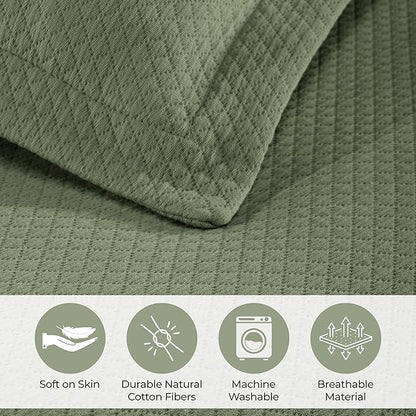 Superior Solitaire Cotton 3 Piece Bedspread Set, Home Bed Decor, Decorative Textured Bed Spread, 2 Pillow Shams, Airy Blanket, Matelasse Coverlet Bedding, All-Season Accent Blanket, Full, Sage